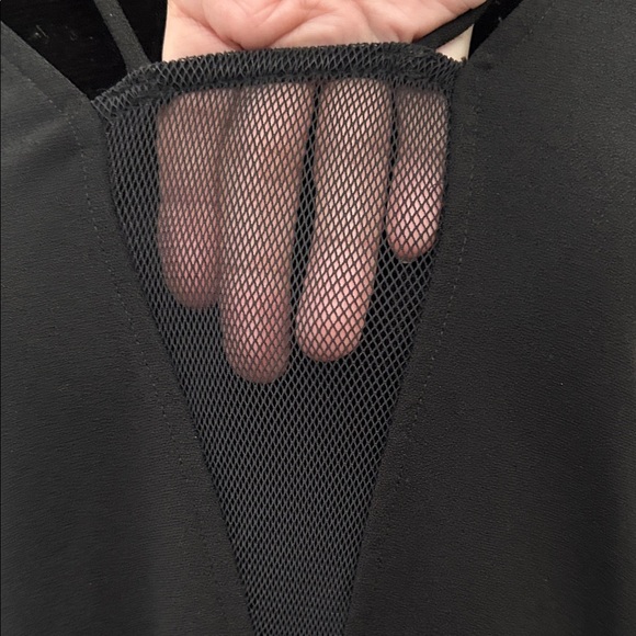 H&M Modern LBD Black Midi Dress with Black Sheer Mesh Panel is Front, Size 4 - Picture 3 of 10